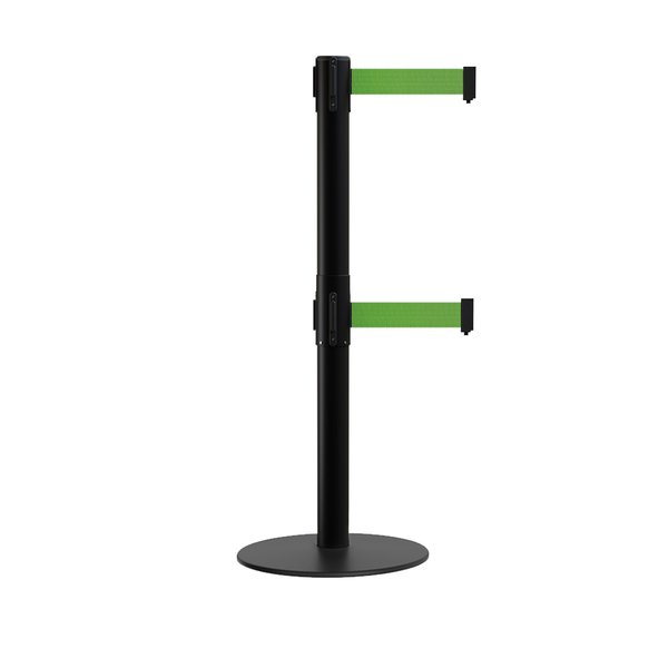 Montour Line Stanchion Dual Belt Barrier Flat Base Black Post 13ft. Green Belt MX630D-BK-GN-130